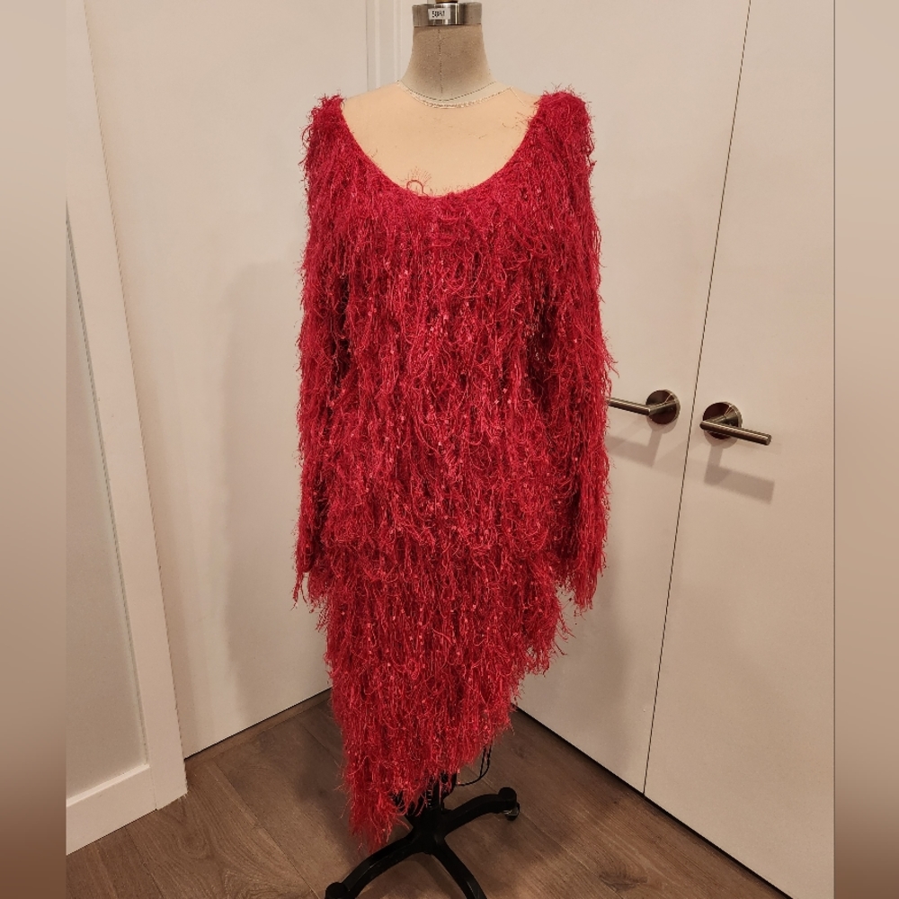 Pink Shag Asymmetrical Sweater Dress